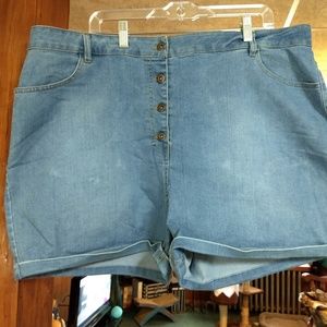 Label Be High rise button fly distressed shorts